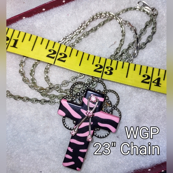 Pink Zebra Pattern Cross + Pink Crystal Ribbon - Picture 7 of 12